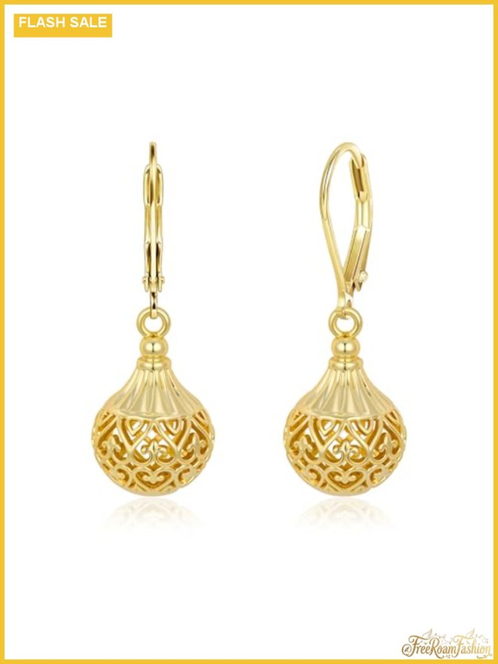 Filigree Dangle Earrings 14k Gold Plated Brass Leverback